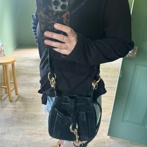 See by Chloe Small Tony Black Suede Bucket Bag